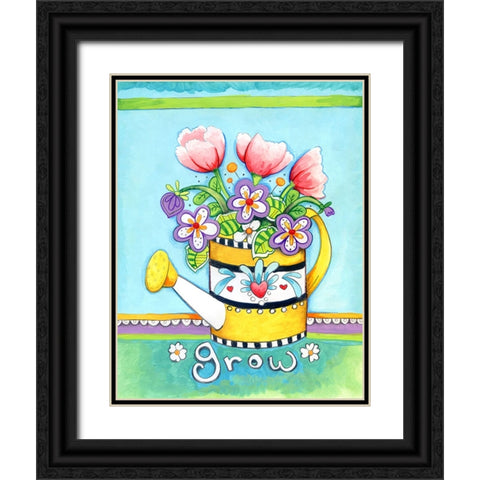 Watering Can Black Ornate Wood Framed Art Print with Double Matting by Wade, Valarie
