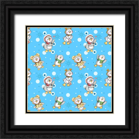 Peguin Party Black Ornate Wood Framed Art Print with Double Matting by Wade, Valarie