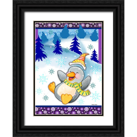 Penguin Slide Black Ornate Wood Framed Art Print with Double Matting by Wade, Valarie