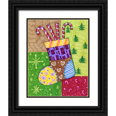 Patchwork Stocking Black Ornate Wood Framed Art Print with Double Matting by Wade, Valarie