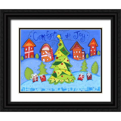 Christmas Village Black Ornate Wood Framed Art Print with Double Matting by Wade, Valarie