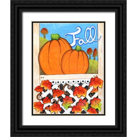 Fall Pumpkins Black Ornate Wood Framed Art Print with Double Matting by Wade, Valarie
