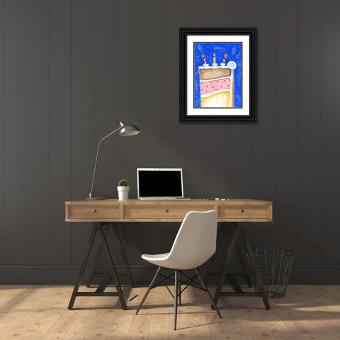 Birthday Cake Blue Black Ornate Wood Framed Art Print with Double Matting by Wade, Valarie