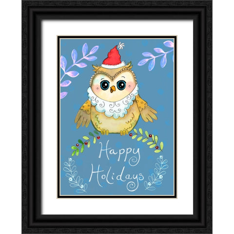 Santa Owl Big Eyes Black Ornate Wood Framed Art Print with Double Matting by Wade, Valarie
