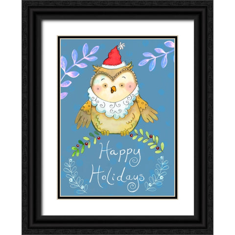 Santa Owl Black Ornate Wood Framed Art Print with Double Matting by Wade, Valarie
