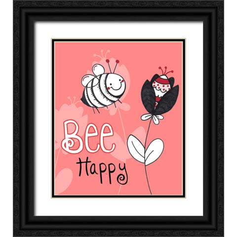 Bee Happy Black Ornate Wood Framed Art Print with Double Matting by Wade, Valarie