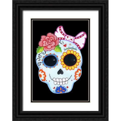 Sugar Skull Black Ornate Wood Framed Art Print with Double Matting by Wade, Valarie