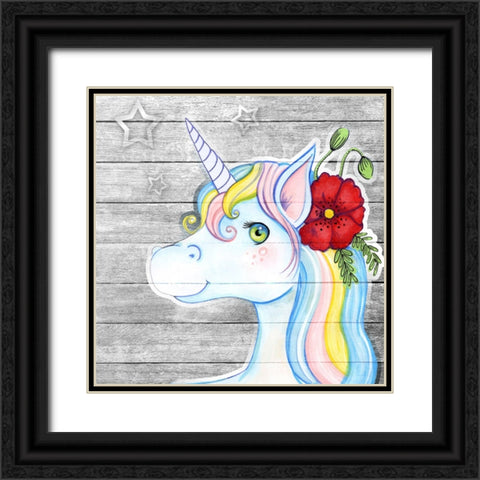 Unicorn Silver Black Ornate Wood Framed Art Print with Double Matting by Wade, Valarie