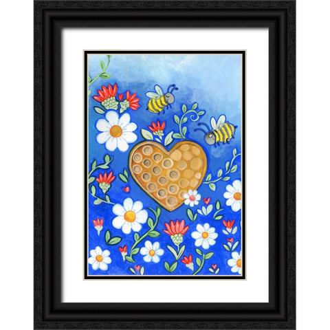 Happy Bees Black Ornate Wood Framed Art Print with Double Matting by Wade, Valarie