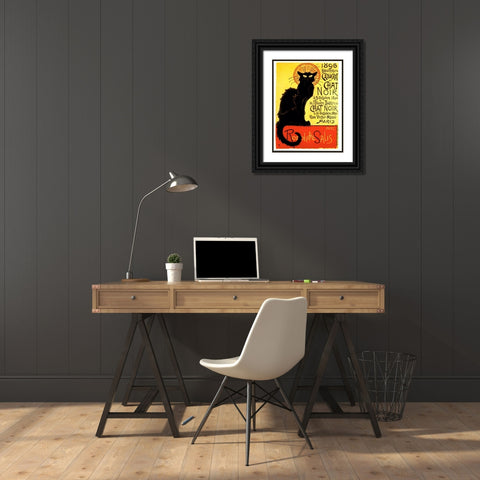 Chat Noir Black Ornate Wood Framed Art Print with Double Matting by Vintage Apple Collection