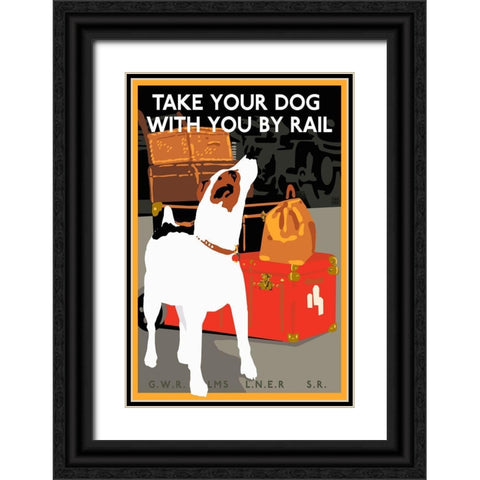 Dog by Rail Black Ornate Wood Framed Art Print with Double Matting by Vintage Apple Collection