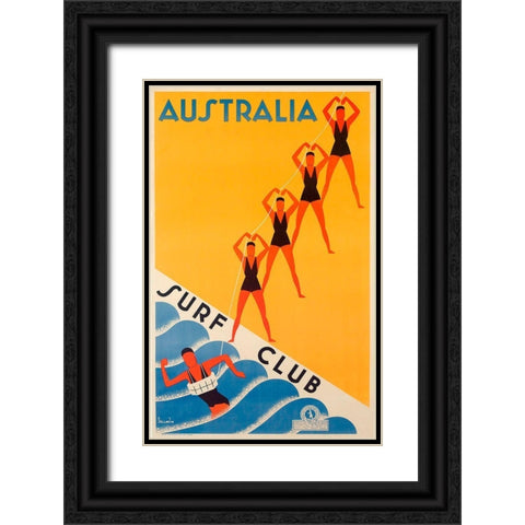 Surf Club Australia Black Ornate Wood Framed Art Print with Double Matting by Vintage Apple Collection