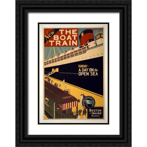 The Boat Train Black Ornate Wood Framed Art Print with Double Matting by Vintage Apple Collection