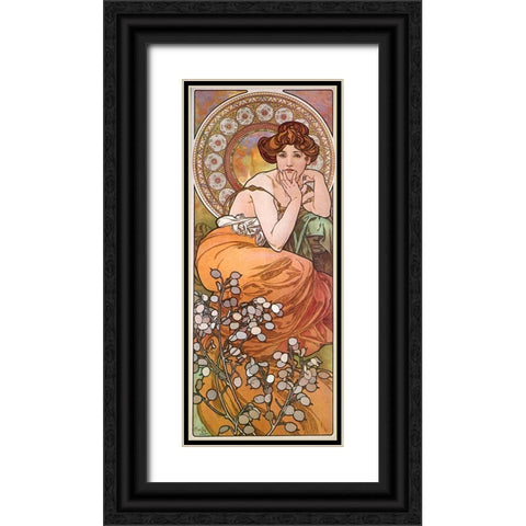 Mucha Topaz Black Ornate Wood Framed Art Print with Double Matting by Vintage Apple Collection
