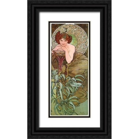 Mucha Emeraude Black Ornate Wood Framed Art Print with Double Matting by Vintage Apple Collection