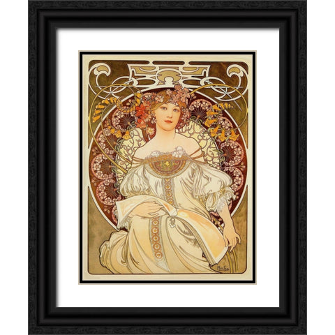 Mucha Reverie Black Ornate Wood Framed Art Print with Double Matting by Vintage Apple Collection