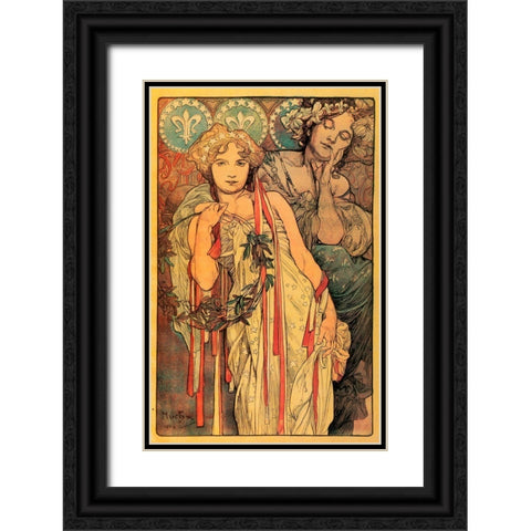 Mucha Daily News Black Ornate Wood Framed Art Print with Double Matting by Vintage Apple Collection