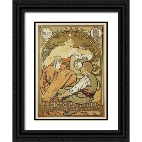 Mucha Societe Populaire Black Ornate Wood Framed Art Print with Double Matting by Vintage Apple Collection