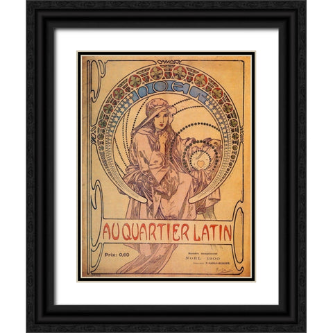 Mucha Quarter Latin Black Ornate Wood Framed Art Print with Double Matting by Vintage Apple Collection