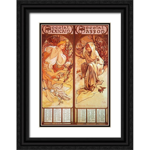 Mucha Chocolat Panels Black Ornate Wood Framed Art Print with Double Matting by Vintage Apple Collection