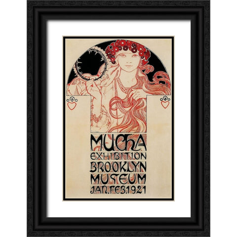 Mucha Brooklyn Exhibition Black Ornate Wood Framed Art Print with Double Matting by Vintage Apple Collection