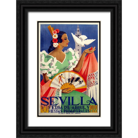 Sevilla 1922 Black Ornate Wood Framed Art Print with Double Matting by Vintage Apple Collection