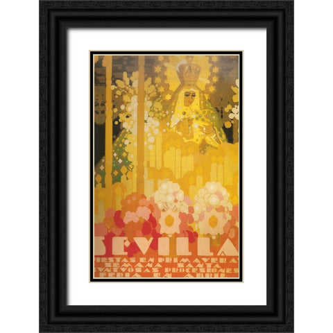 Sevilla Amarillo Black Ornate Wood Framed Art Print with Double Matting by Vintage Apple Collection