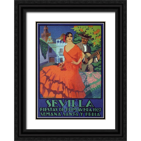 Sevilla Red Black Ornate Wood Framed Art Print with Double Matting by Vintage Apple Collection