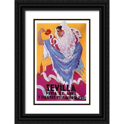 Sevilla April Black Ornate Wood Framed Art Print with Double Matting by Vintage Apple Collection