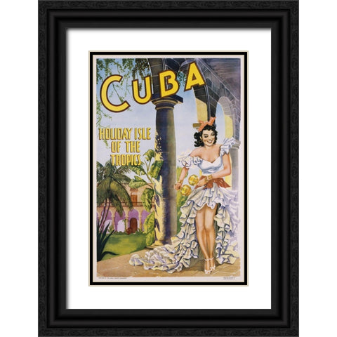 Cuba Black Ornate Wood Framed Art Print with Double Matting by Vintage Apple Collection