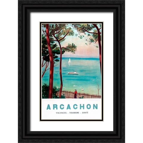 Arachon France Black Ornate Wood Framed Art Print with Double Matting by Vintage Apple Collection