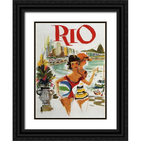 Rio Travel Poster Black Ornate Wood Framed Art Print with Double Matting by Vintage Apple Collection