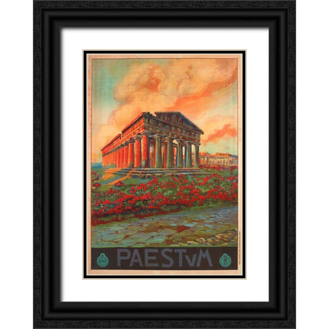 Italy Paestum Black Ornate Wood Framed Art Print with Double Matting by Vintage Apple Collection