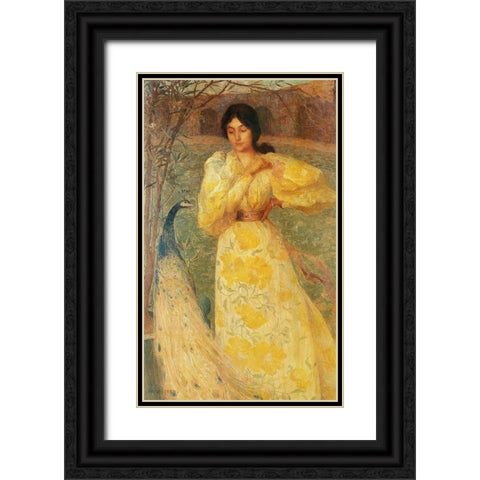Peacock Woman  Black Ornate Wood Framed Art Print with Double Matting by Vintage Apple Collection