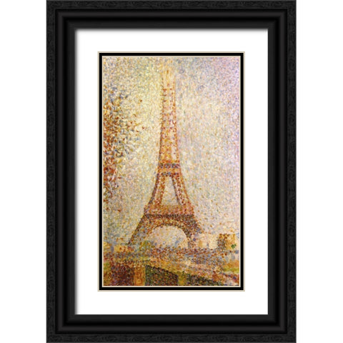 Eiffel Tower by Seurat Black Ornate Wood Framed Art Print with Double Matting by Vintage Apple Collection