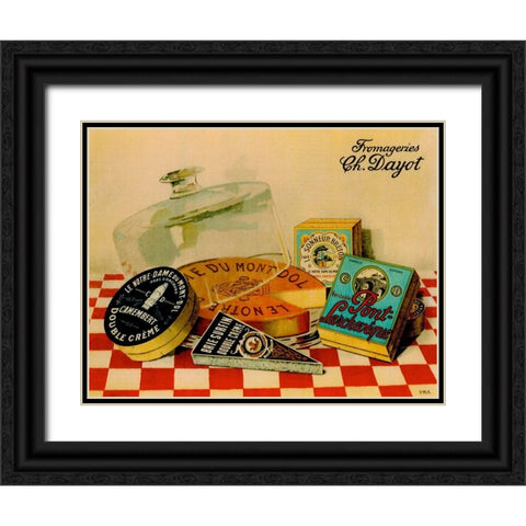 Vintage Cheese - Fromage Black Ornate Wood Framed Art Print with Double Matting by Vintage Apple Collection