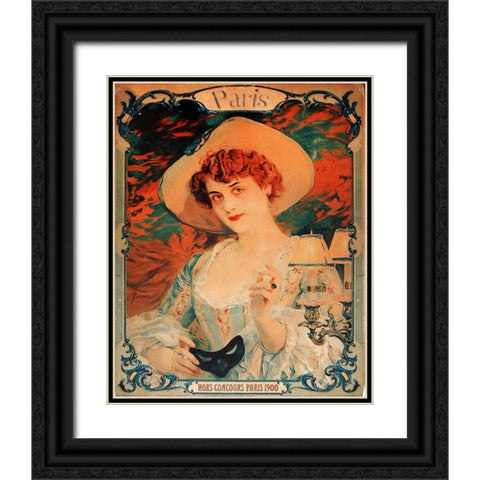 Paris Mardis Gras Black Ornate Wood Framed Art Print with Double Matting by Vintage Apple Collection