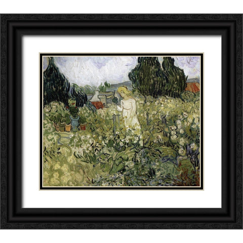 Van Gogh-Marguerite Gachet In The Garden Black Ornate Wood Framed Art Print with Double Matting by Vintage Apple Collection