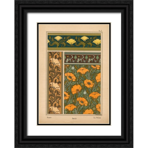 Plate 05 - Poppy Black Ornate Wood Framed Art Print with Double Matting by Vintage Apple Collection