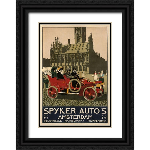 Spyker Auto Dutch 1910 Black Ornate Wood Framed Art Print with Double Matting by Vintage Apple Collection