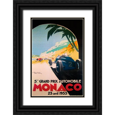 Grandprix Automobile Monaco 1933 Black Ornate Wood Framed Art Print with Double Matting by Vintage Apple Collection