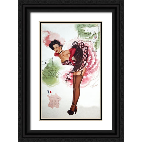 French Girl Black Ornate Wood Framed Art Print with Double Matting by Vintage Apple Collection