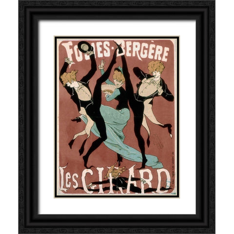 Folies Bergere Black Ornate Wood Framed Art Print with Double Matting by Vintage Apple Collection