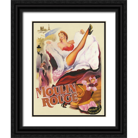 Moulin Rouge Paris Black Ornate Wood Framed Art Print with Double Matting by Vintage Apple Collection