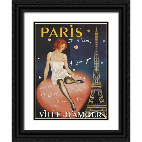 Paris I Love You Black Ornate Wood Framed Art Print with Double Matting by Vintage Apple Collection
