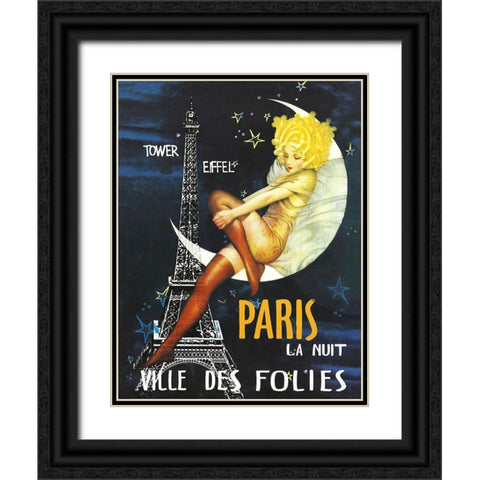 Paris Moon Black Ornate Wood Framed Art Print with Double Matting by Vintage Apple Collection