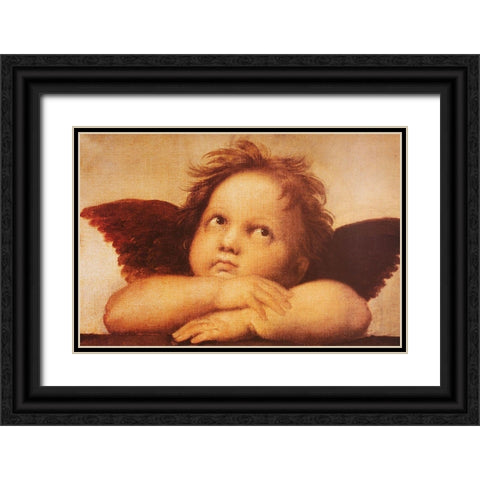 Classic Cherub One Black Ornate Wood Framed Art Print with Double Matting by Vintage Apple Collection