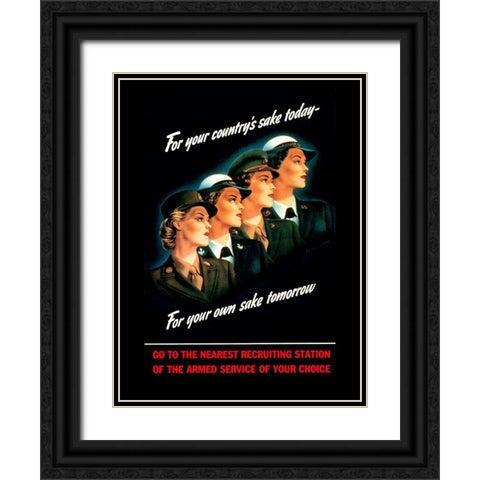 Mural Female Marines Black Ornate Wood Framed Art Print with Double Matting by Vintage Apple Collection