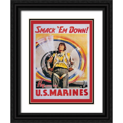Mural Smackdown Marines Black Ornate Wood Framed Art Print with Double Matting by Vintage Apple Collection