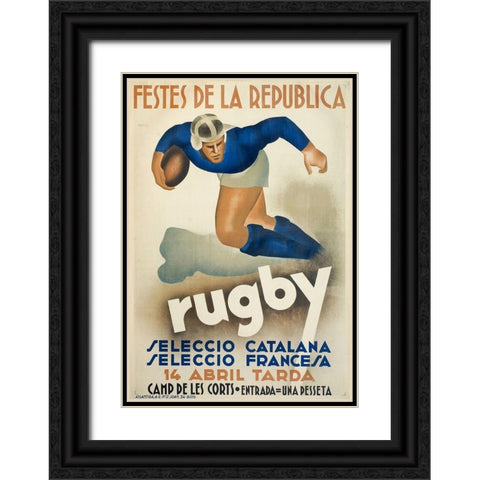 Rugby Black Ornate Wood Framed Art Print with Double Matting by Vintage Apple Collection
